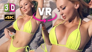 VELKÁ FALEŠNÁ PRSA VE VR 3D 4K U BAZÉNU - VIRTUÁLNÍ REALITA BIMBO MIKRO BIKINY KURVA 360/180