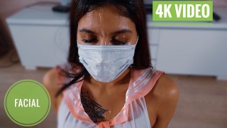 Neue Nachbarin kam mir entgegen, Sperma im Gesicht des Mädchens