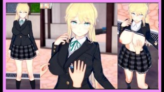 [Hentai 3D-Spiel Koikatsu! ]Die Brüste einer blonden Rückkehrerin mit großen Brüsten reiben. (Anime