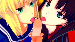 Fate/Stay Night: Scopare Rin e Saber allo stesso tempo (3D Hentai Uncensored)