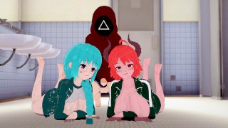 JUEGO DE CALAMAR Las chicas hentai cachondas fueron folladas duro (PARTE 2)