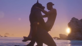 Schwuler Wolf & Mann lieben sich am Strand / Wild Life Furries