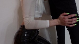 Blowjob in latex leggings