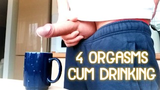 4 orgasmos llenando la copa con semen y bebiendo semen