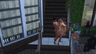 Baisée une beauté enceinte dans les escaliers de sa maison