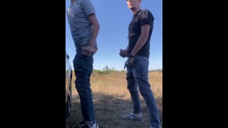 Rovný chlap kurva gay přítel venkovní sedla a cum do zadku