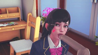 DVA schoolmeisje likt je pik met haar tong en krijgt sperma op haar gezicht