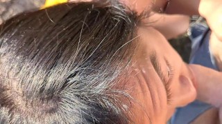 Asiático creampied por top griego después de BJ al aire libre