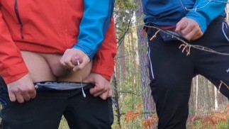 ayudó a masturbarse a un chico hetero con gran polla para correrse al aire libre