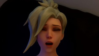 Mercy en D.Va plezier hebben op de bank