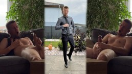 Oblečte se! Jejda, oblek dolů :-) a škubání velký penis s konečným jako třesoucí se orgasmus a velké výstřiky