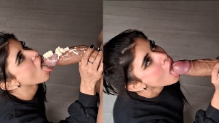 Ich fülle meinen Schwanz mit Sahne und meine Stiefschwester saugt alles ab