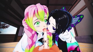 [ЛЮКС] Специальное видео Threesom Shinobu & Mitsuri Demon Slayer Аниме - Хентай