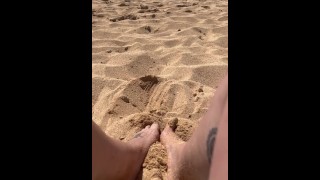 BBW step mom MILF foot fetish wrinkles soles and long toes in the sand