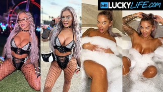 Hayley Davies exhibe ses gros seins et son cul ferme lors d’une fête publique