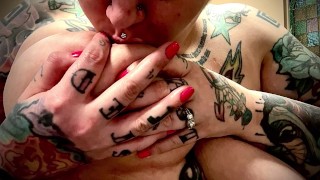 Self sucking huge tits with pierced nipples