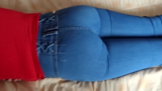 Stepson caresses my big ass, turns me on, and I masturbate in front of him